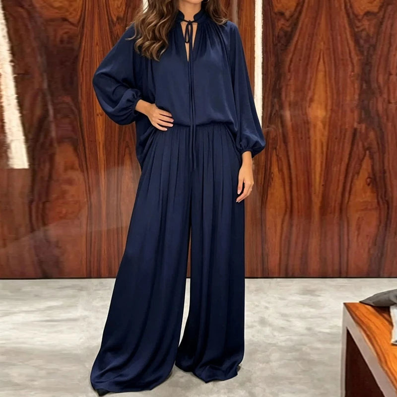 Set Camille™ with Flowy Tie-Neck Blouse and Wide-Leg Pants