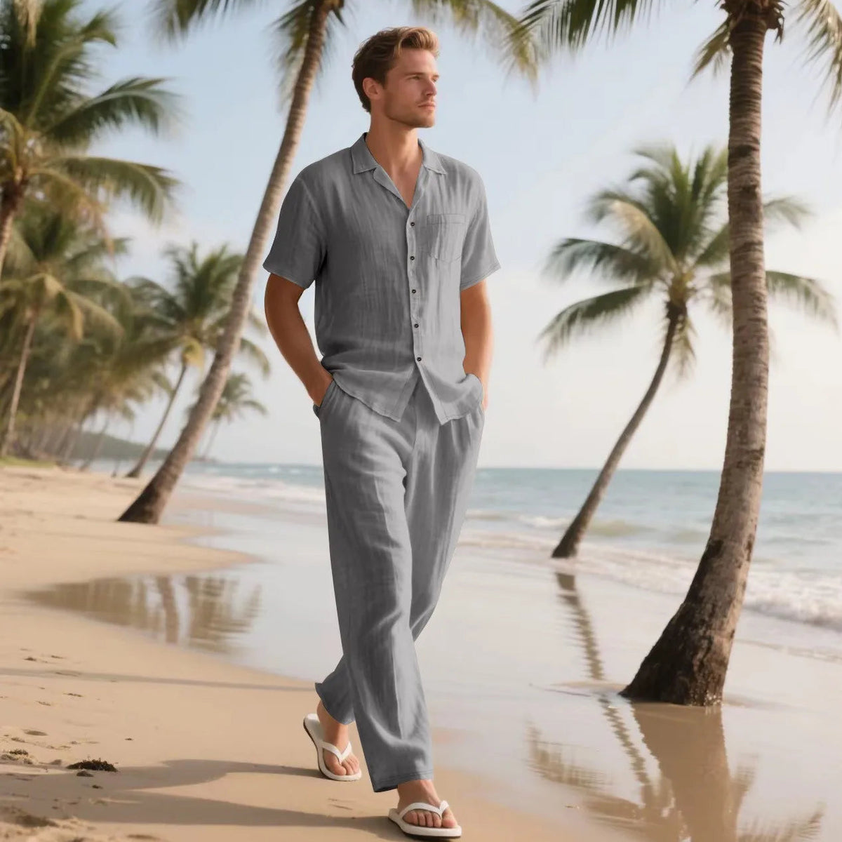 Leandro™ Set with a Sophisticated Look, Short-Sleeve Shirt and Straight-Leg Pants