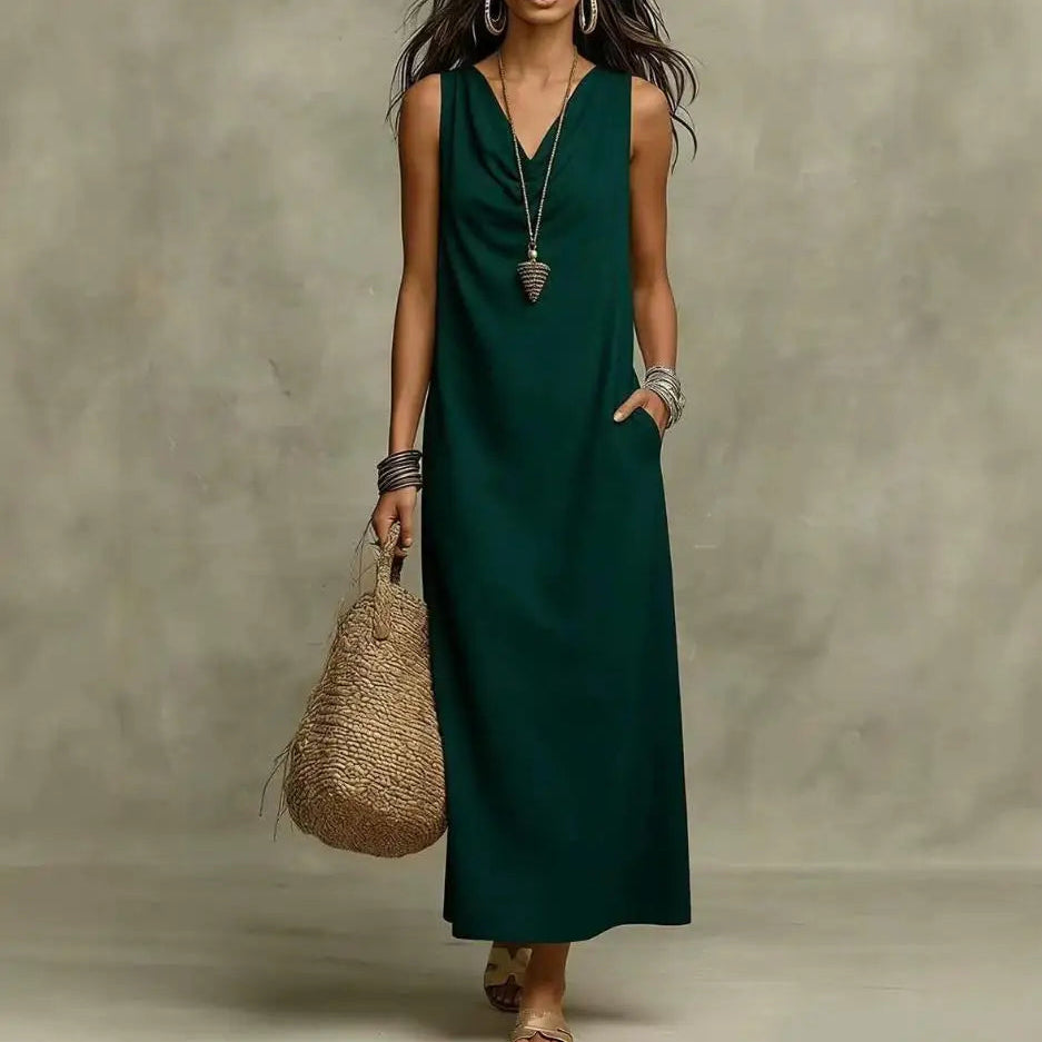 Aveline™ Dress with Draped Neckline, Relaxed Fit and Side Pockets