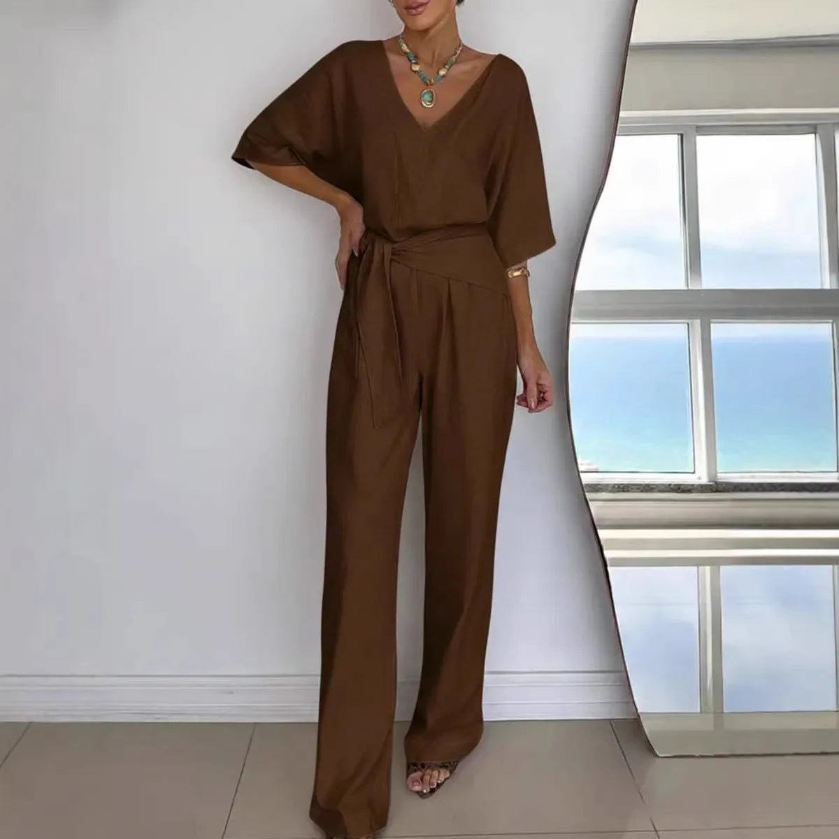 Jumpsuit Brianna™ with V-Neck, Tie Waist and Wide-Leg Fit
