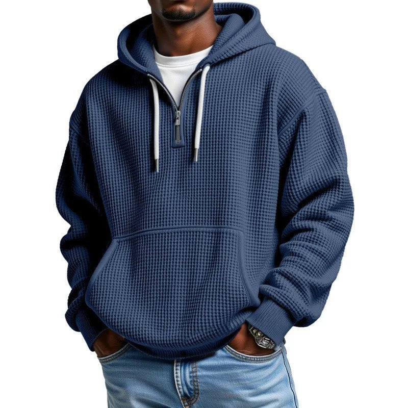Hoodie Joel™ with Subtle Waffle Texture, Half-Zip and Kangaroo Pocket