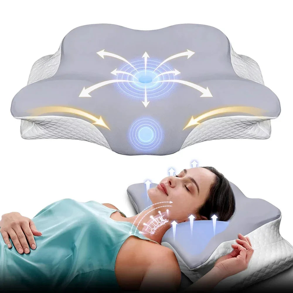 BioForm™ Pillow With Intelligent Cervical Curvature / 2-in-1 Orthopedic Pillow in Viscoelastic Foam to Sleep Painlessly and Wake Up Refreshed!