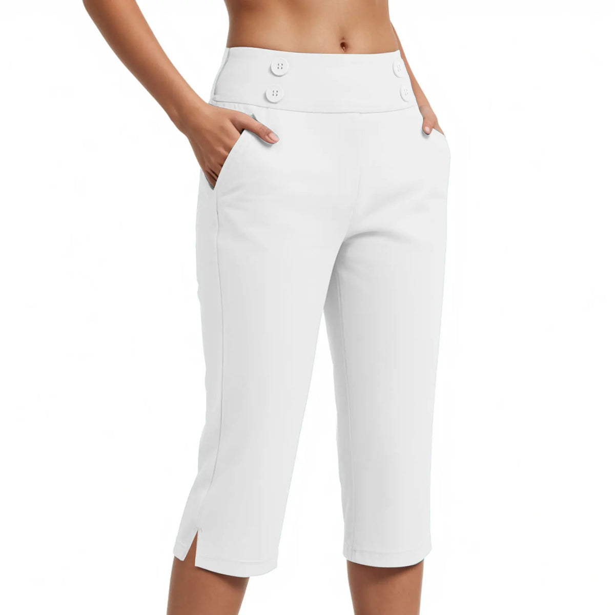 Capri Pants Olivia™ with High Waist, Button Detail and Side Pockets