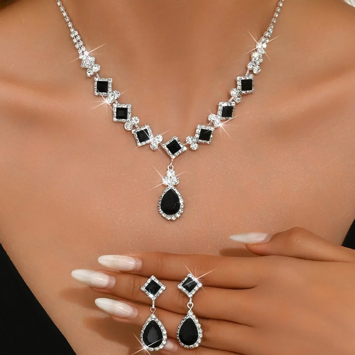 Natural Stone Gala Jewelry Set - Zirconia Necklace and Earring for Special Occasions!