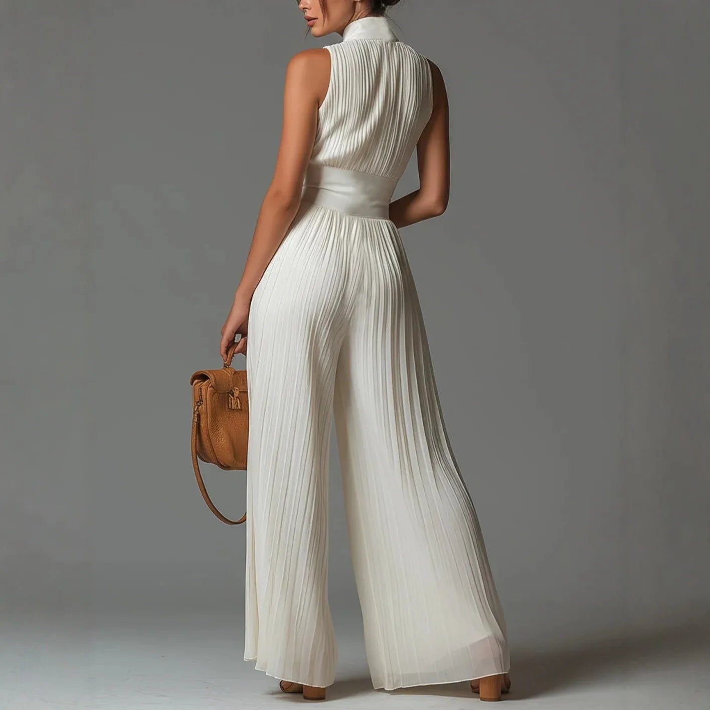 Aureliah™ Jumpsuit with Metallic Front Zipper and Defined Waist