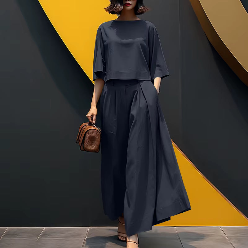 Sophia™ Chic Set with Cropped Blouse and High-Waisted Wide-Leg Pants