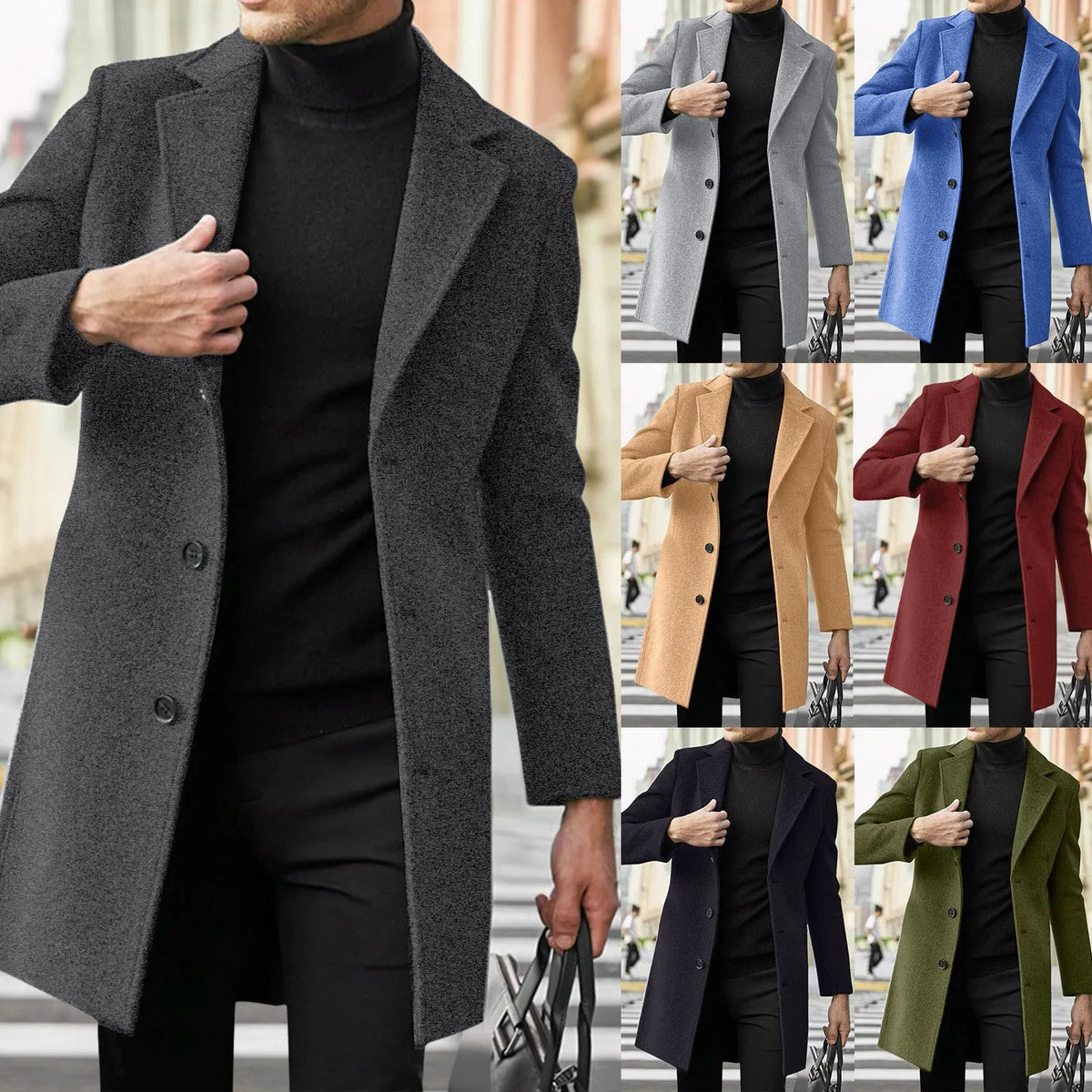 Westford™ Men's Overcoat with Longline Cut, Classic Lapels and Straight Fit