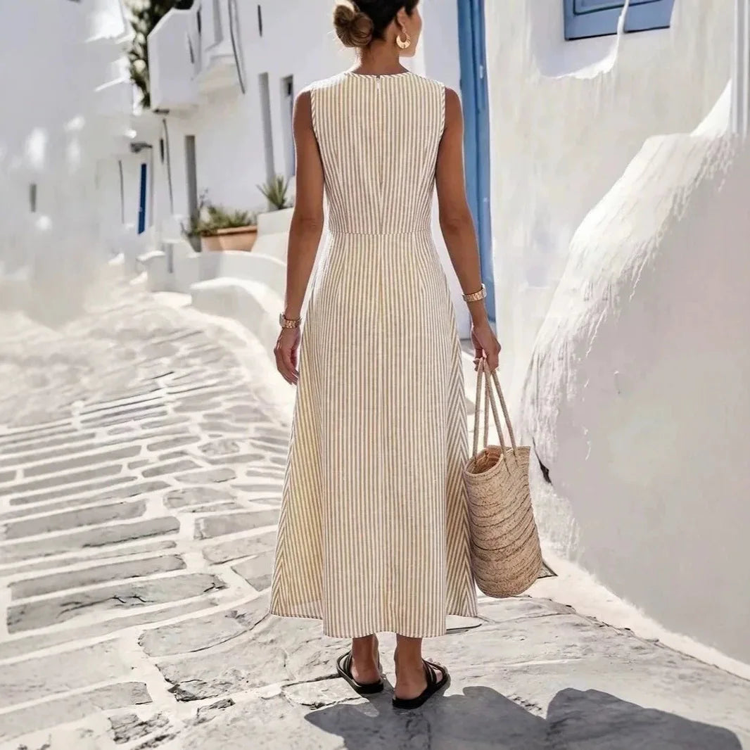 Alessine™ Striped Dress with Crossed Waist Detail