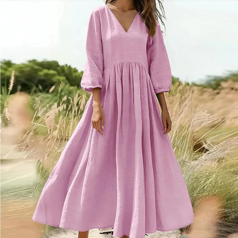 Arietta™ Maxi Dress with V-Neckline, High Waist and Flowing Full Skirt