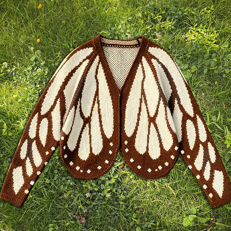 Farfallia™ Textured Knit Cardigan with Butterfly-Wing-Inspired Design