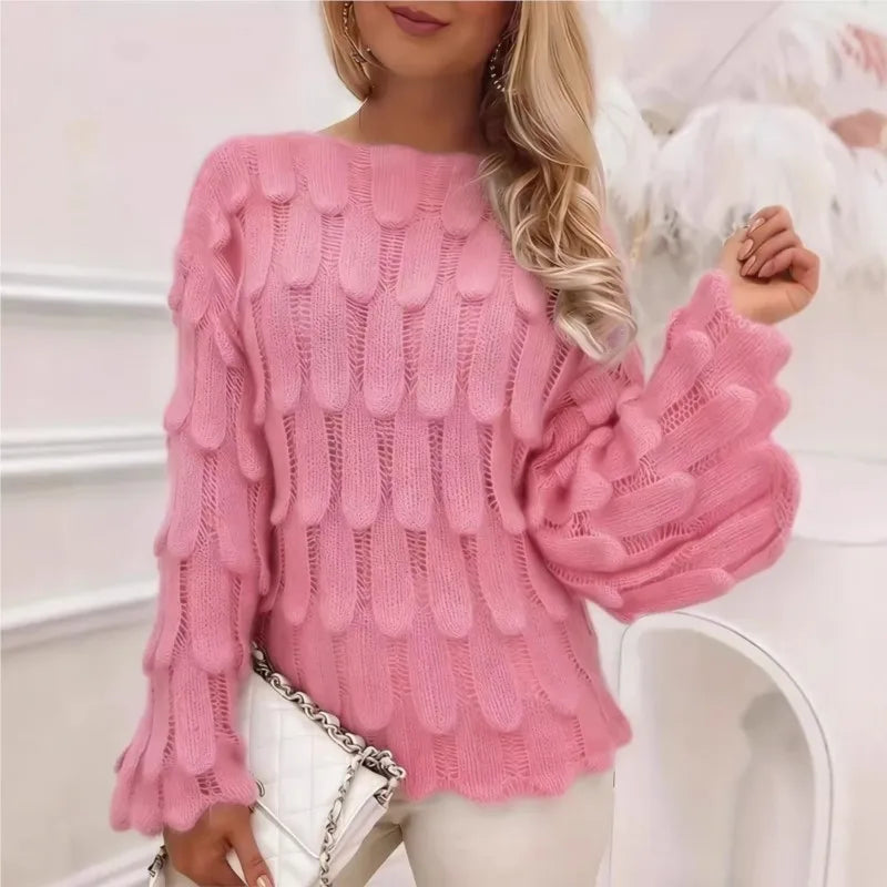 Sweater Chelsea™ with Open Knit, Feather-Inspired Details and Wide Sleeves