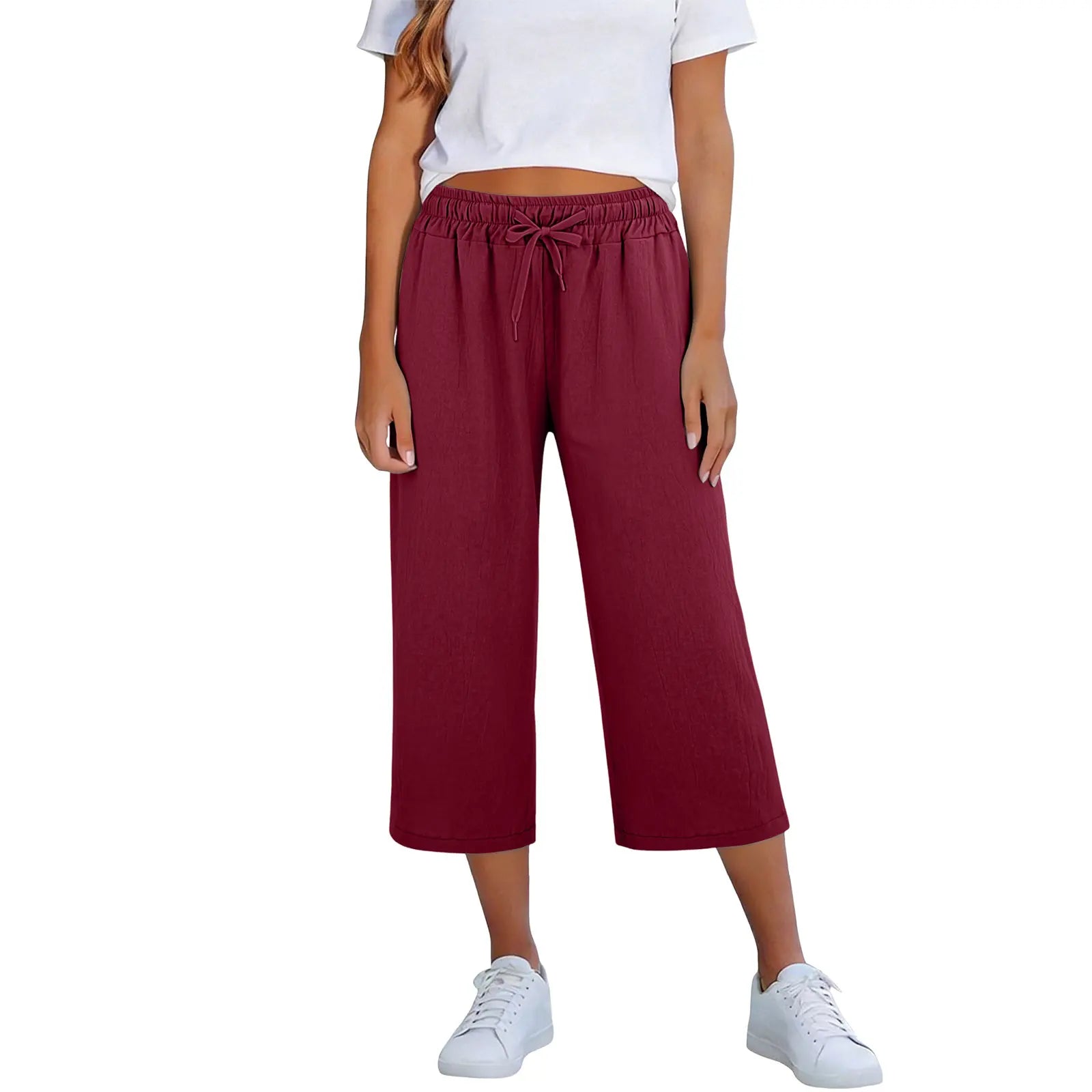 Lisia™ Cropped Wide-Leg Pants With Elastic Waist And Adjustable Drawstring