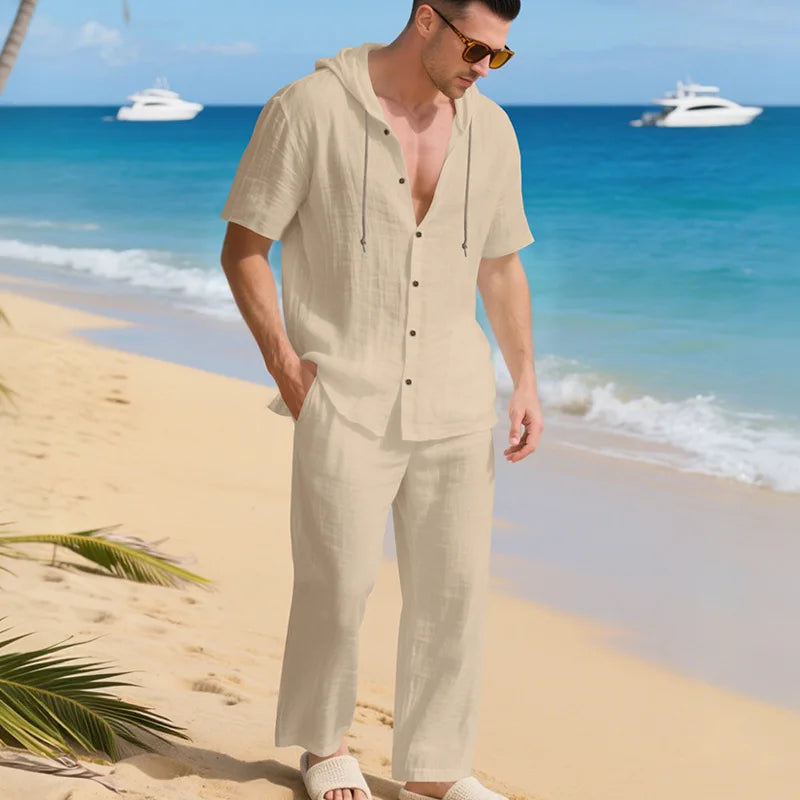Set Sorrento™ in Cotton-Linen with Hooded Shirt and Drawstring Pants