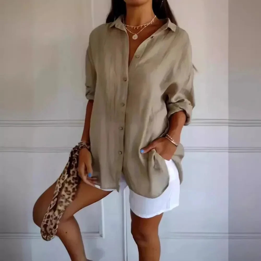 Ibiza™ Shirt in Cotton Linen with Semi Pleated Design / Comfort and Style that Embrace the Elegant Woman!