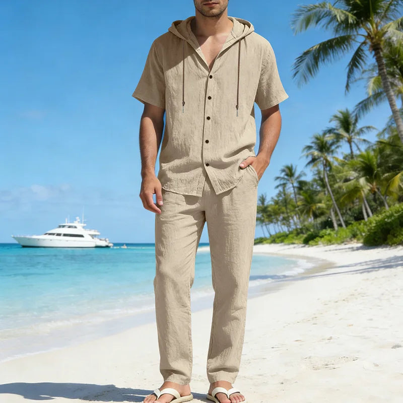Set Sorrento™ in Cotton-Linen with Hooded Shirt and Drawstring Pants