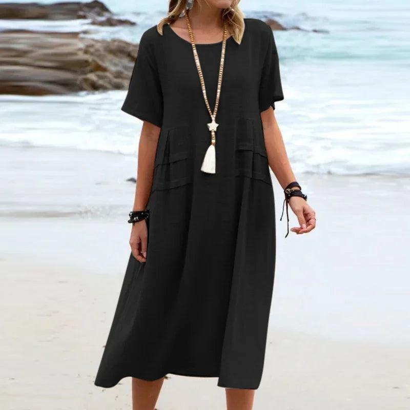 Alessia™ Cotton-Linen Dress with Layered Side Details