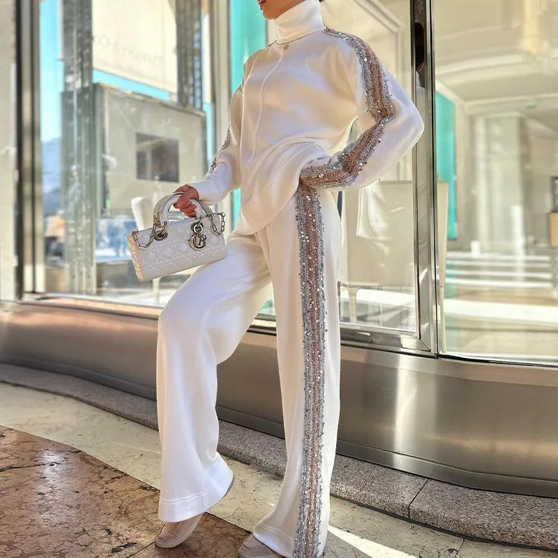 Elysian™ Set with Shiny Side Sweatshirt and High Neck / For Women Who Shine with Style and Softness!