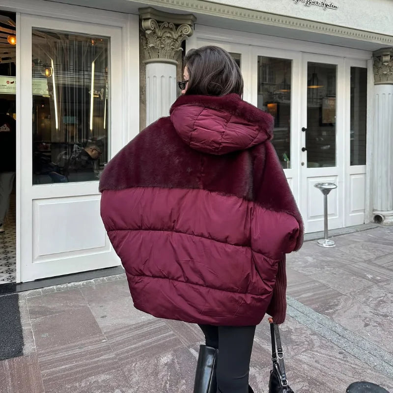 Bordeaux™ Velvety Faux Fur Coat with Oversized Design