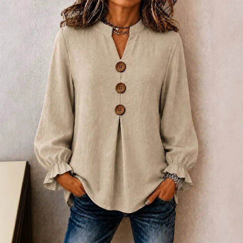 Blouse Molly™ with Mandarin Collar, Button-Front and Ruffled Cuffs