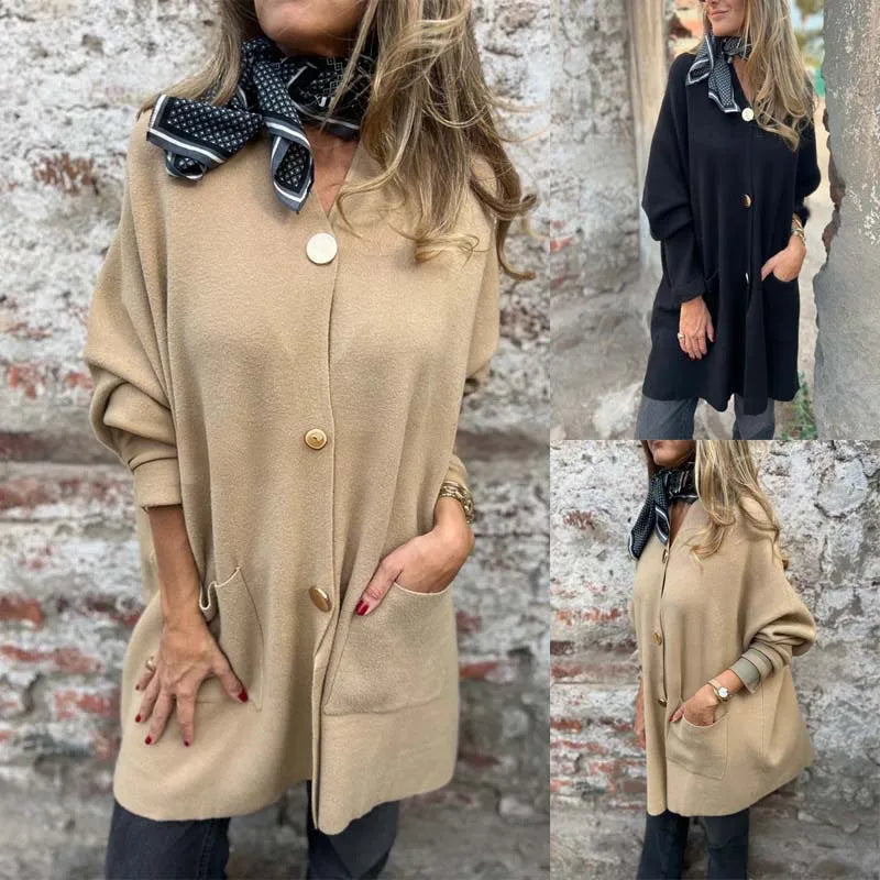 Aveline™ Cardigan in Heavyweight Knit with Gold Buttons and Front Pockets / Timeless, Versatile, and Irresistibly Chic!