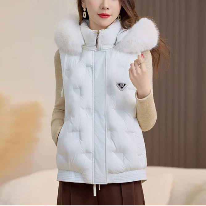 Softline™ Vest in Premium Quilted Fabric with Removable Plush Collar / The Most Chic Version of Winter!