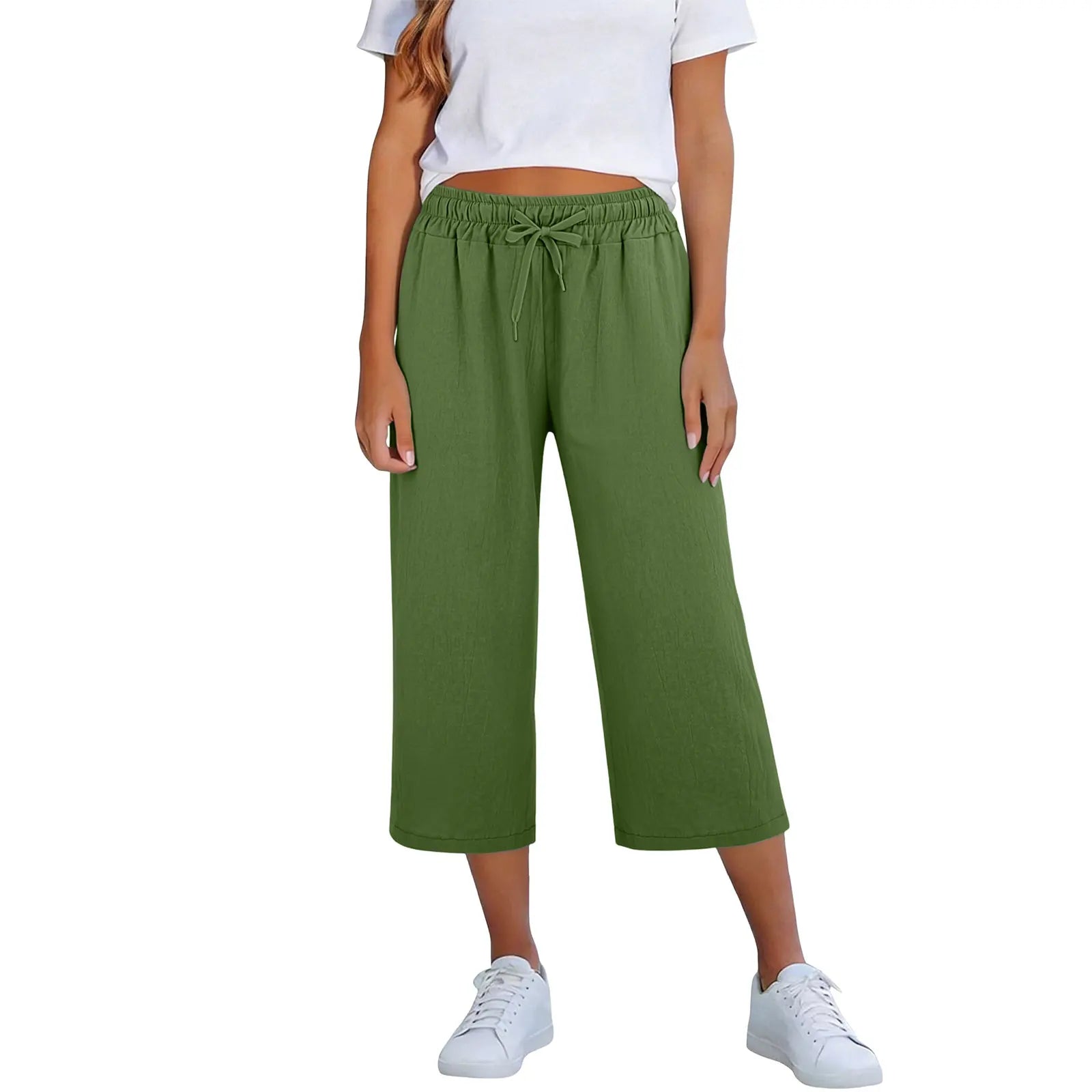 Lisia™ Cropped Wide-Leg Pants With Elastic Waist And Adjustable Drawstring