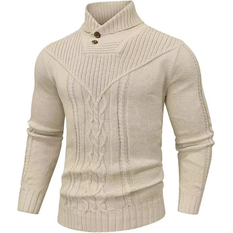 Sweater Darren™ with Textured Knit, Buttoned High Collar and Cable Details