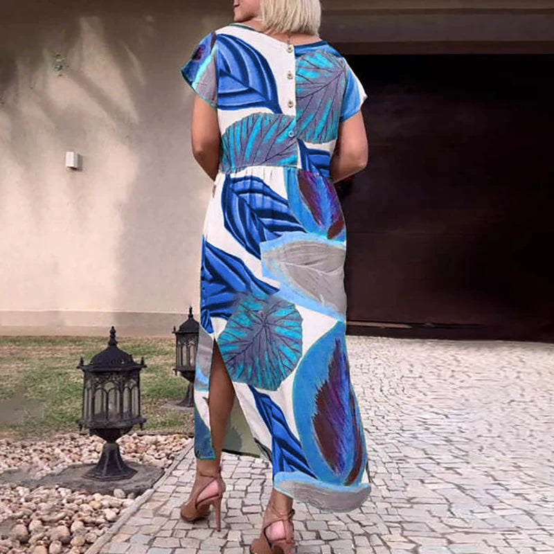 Palm Breeze™ Dress in Premium Viscose with Artistic Tropical Print / Where Comfort Meets the Art of Nature!