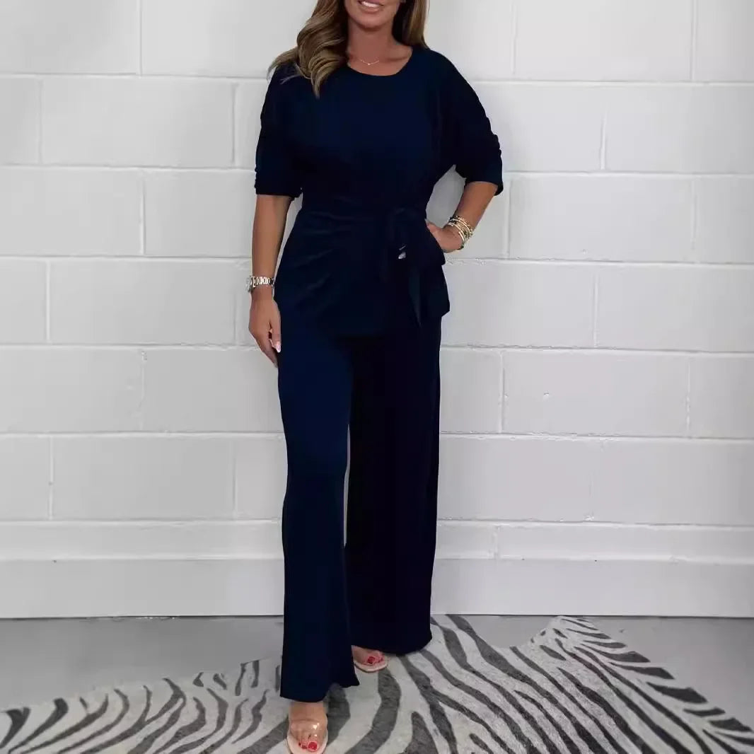 BlissLounge™ Premium Knit Set with Front Tie Blouse and Flowing Pants / The Wild Card Piece of the Modern Wardrobe!