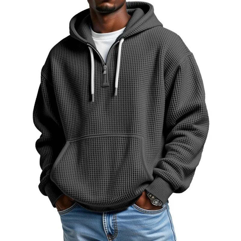Hoodie Joel™ with Subtle Waffle Texture, Half-Zip and Kangaroo Pocket