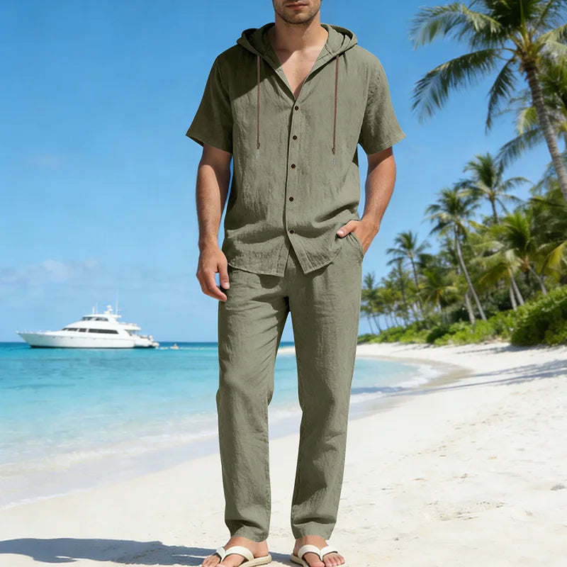 Set Sorrento™ in Cotton-Linen with Hooded Shirt and Drawstring Pants
