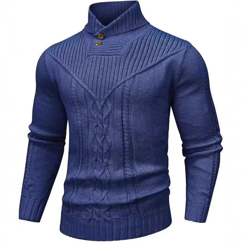 Sweater Darren™ with Textured Knit, Buttoned High Collar and Cable Details