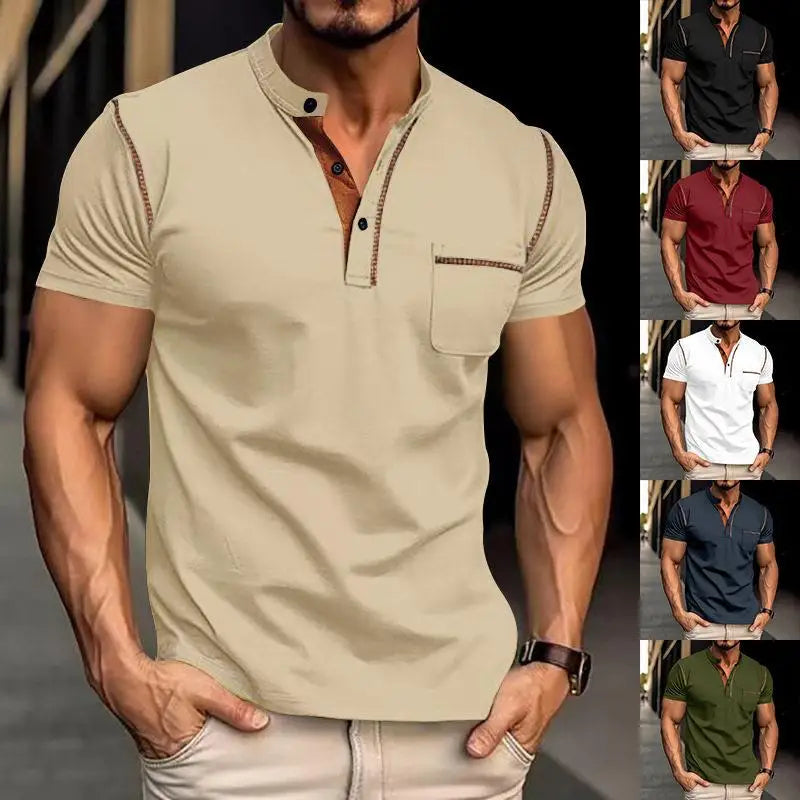 Tavren™ Casual Shirt with Mandarin Collar and Contrast Trim