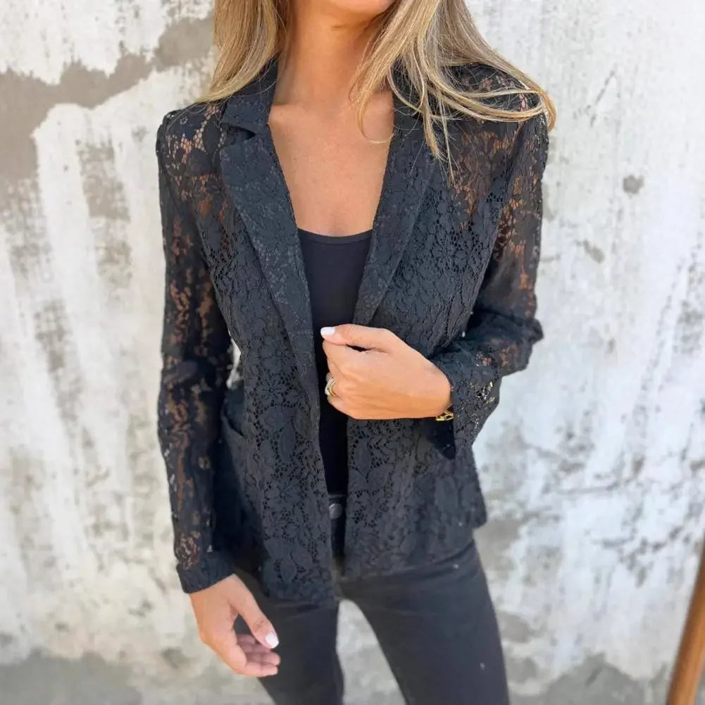 Black Rose™ Blazer in Floral Lace with a Light Drape and Timeless Elegance / An Icon of Sophistication and Feminine Charm!