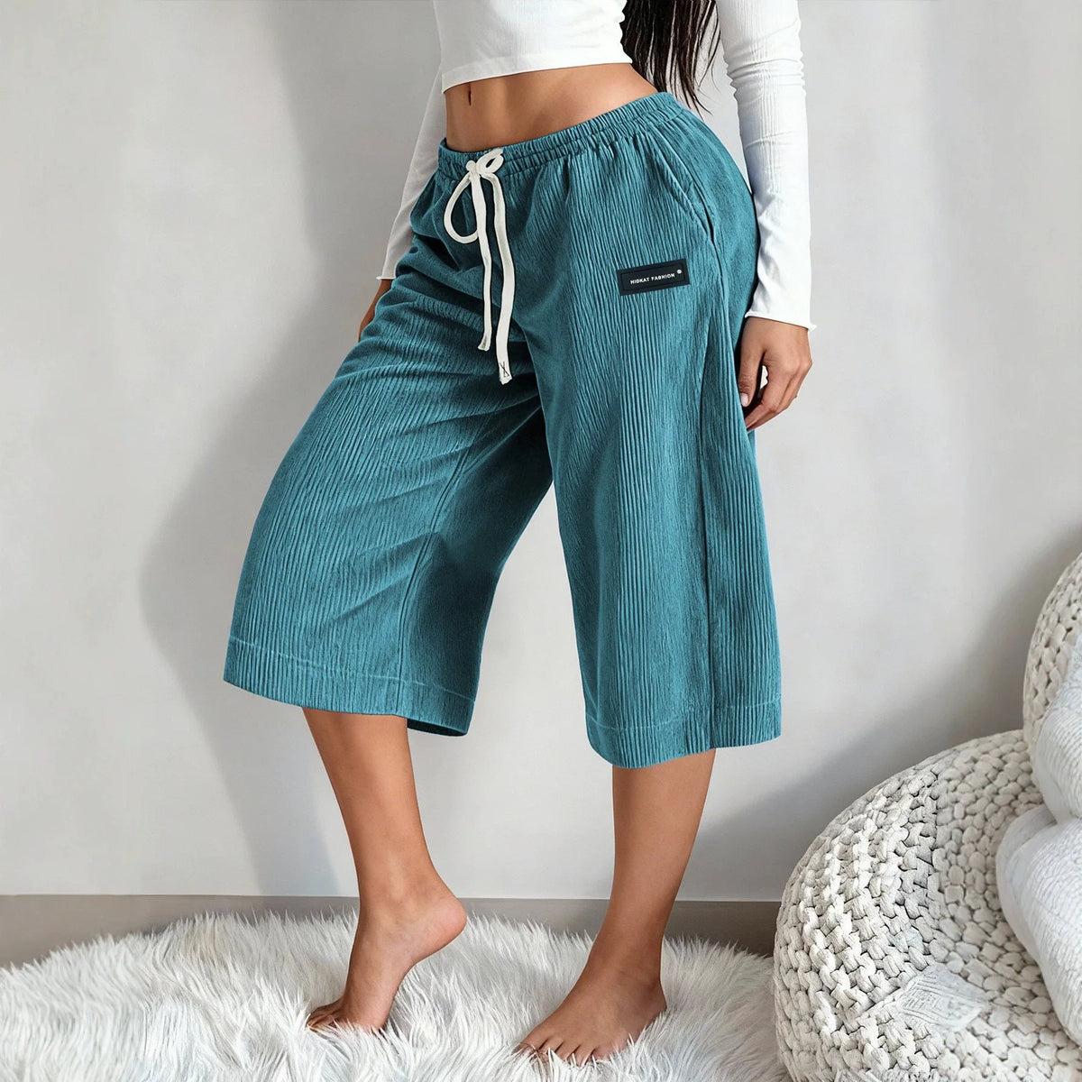 Livenza™ Bermuda Shorts with Ribbed Texture, Adjustable Waist and Wide-Leg Fit