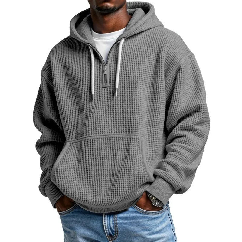Hoodie Joel™ with Subtle Waffle Texture, Half-Zip and Kangaroo Pocket