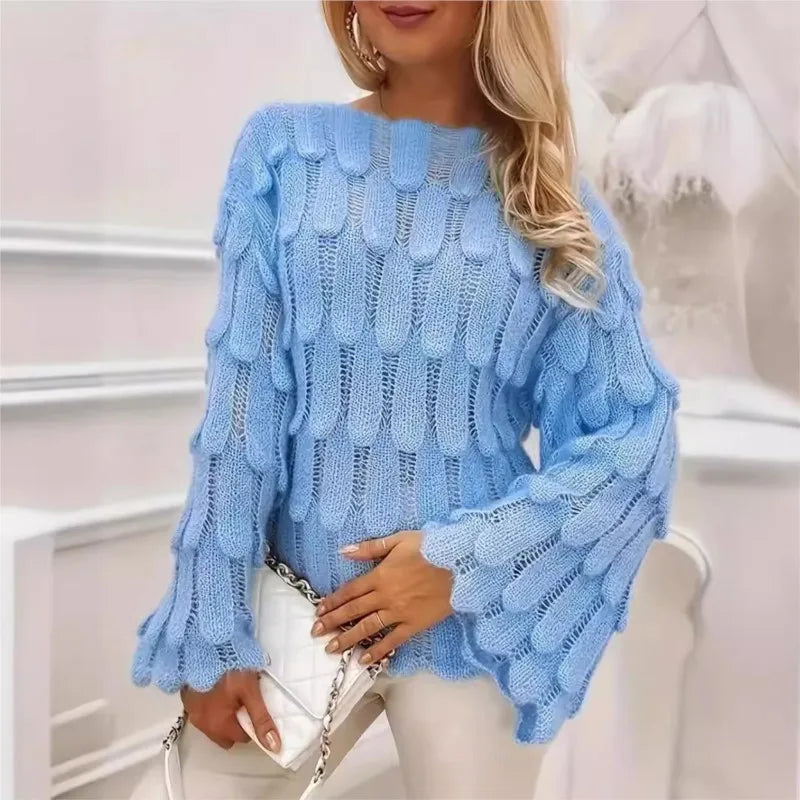 Sweater Chelsea™ with Open Knit, Feather-Inspired Details and Wide Sleeves