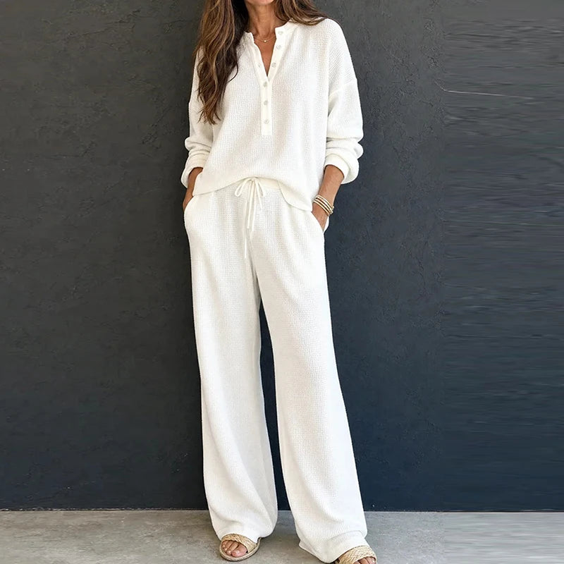Set Willow™ with Textured Button-Front Top and Wide-Leg Pants