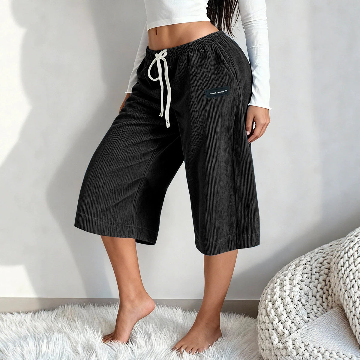 Livenza™ Bermuda Shorts with Ribbed Texture, Adjustable Waist and Wide-Leg Fit