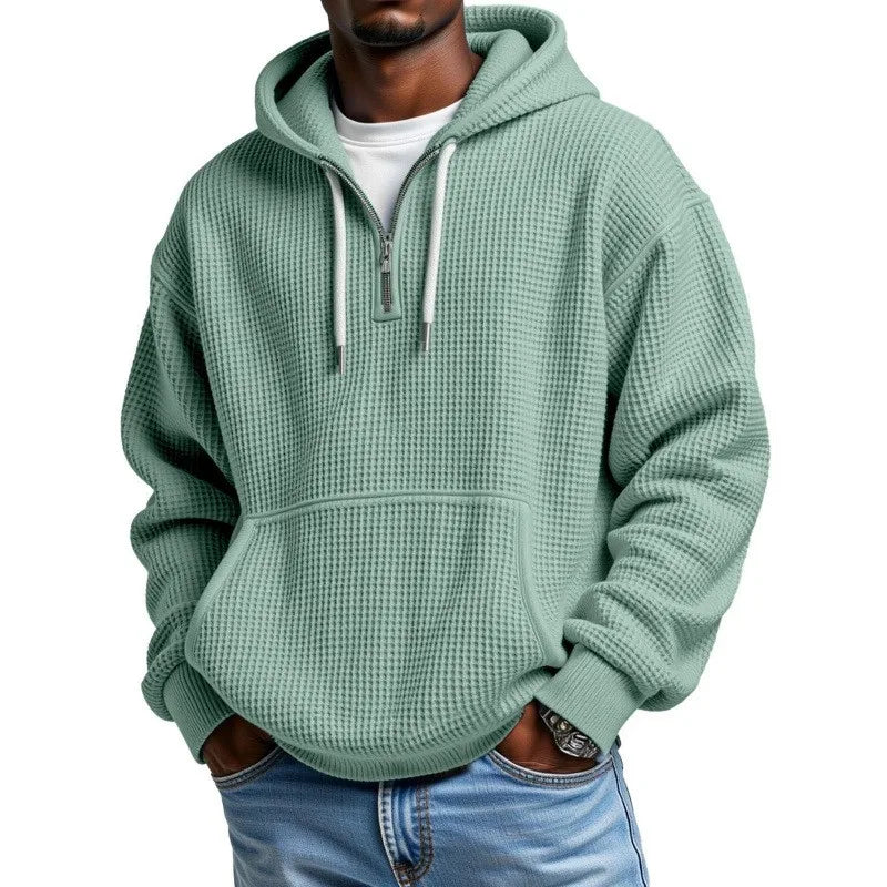 Hoodie Joel™ with Subtle Waffle Texture, Half-Zip and Kangaroo Pocket