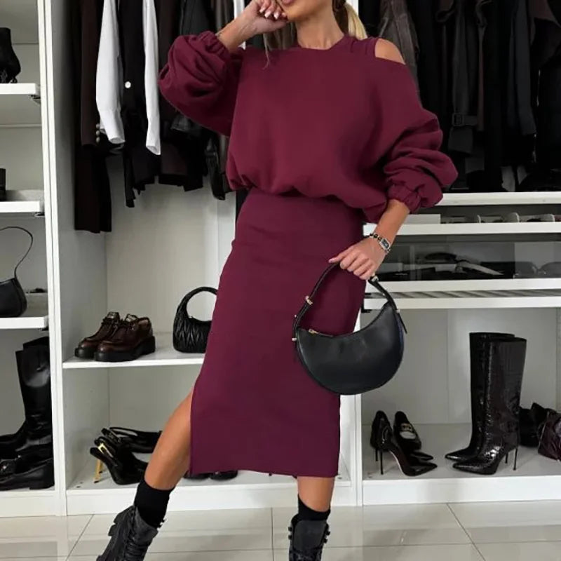 Dualité™ Set with Midi Dress and Overslim Fit Jacket / Contemporary Design that Lengthens and Enchants!