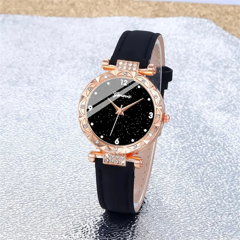 [🔥Buy 1, Get 2 FREE – Last Day of the Promotion ]  4-Piece Golden Watch Set with Matching Necklace, Earrings, Ring & Bracelet / Complete Your Look with Effortless Elegance