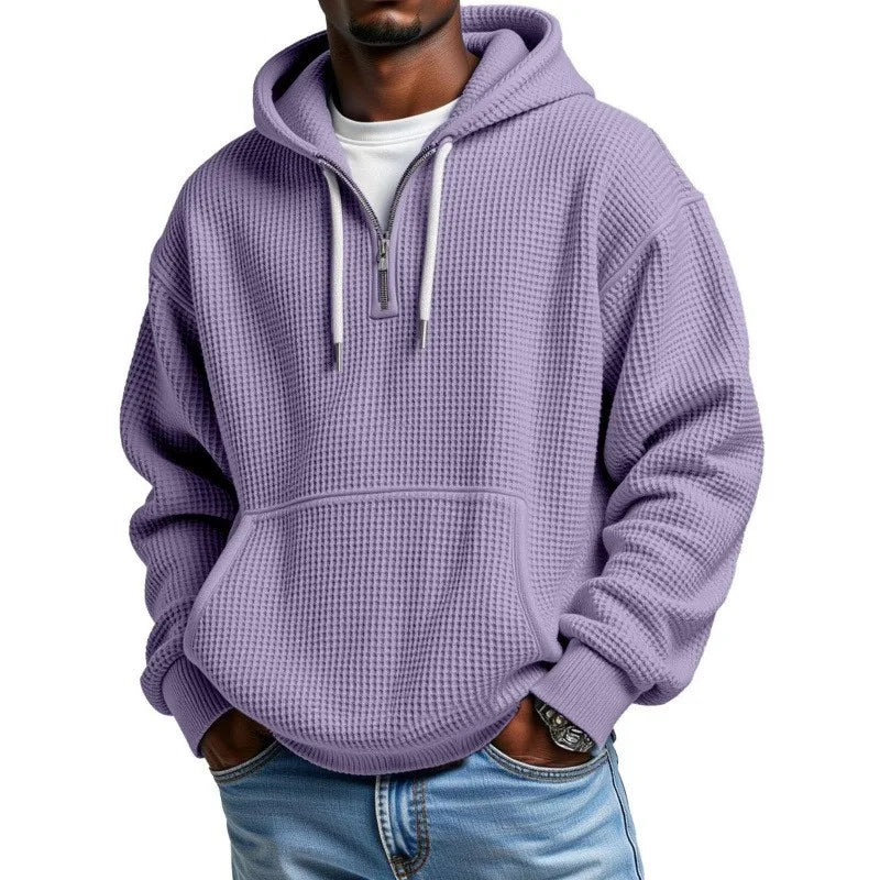 Hoodie Joel™ with Subtle Waffle Texture, Half-Zip and Kangaroo Pocket