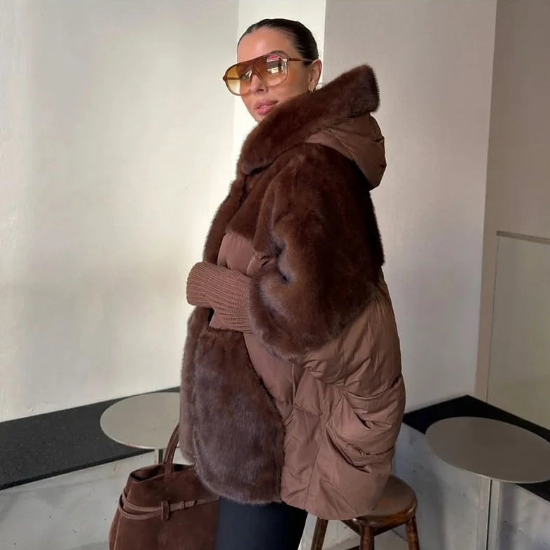 Bordeaux™ Velvety Faux Fur Coat with Oversized Design