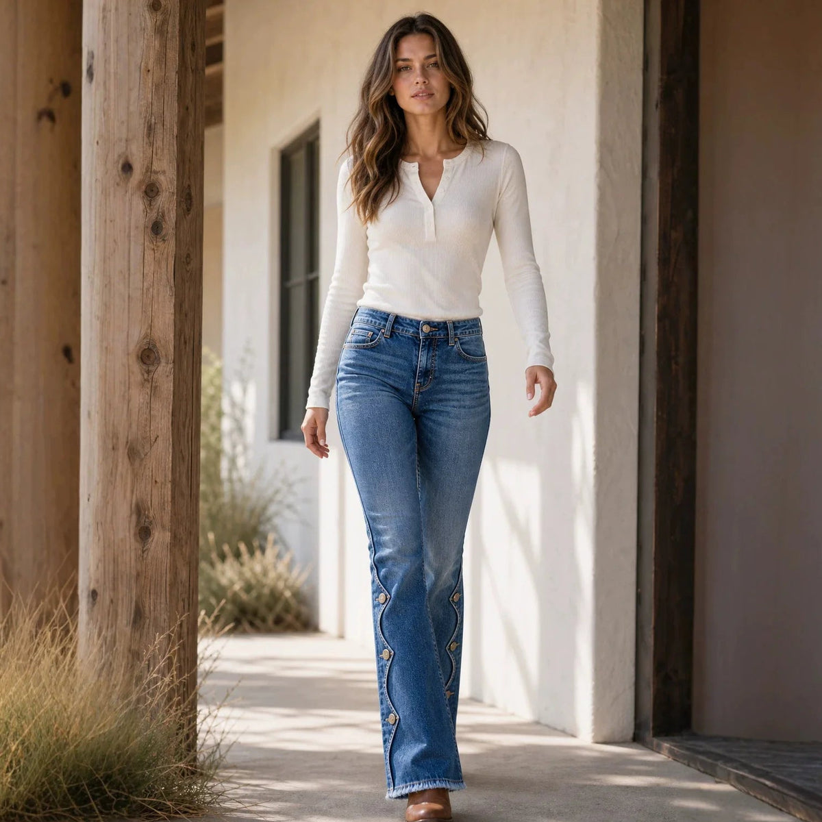Paloma™ High-Waist Flare Jeans with Buttoned Hem