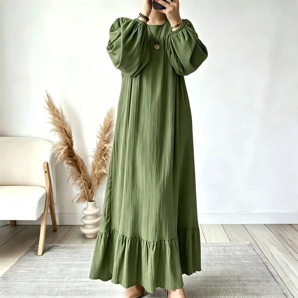 Dress Waverly™ with Voluminous Sleeves, Relaxed Fit and Ruffled Hem