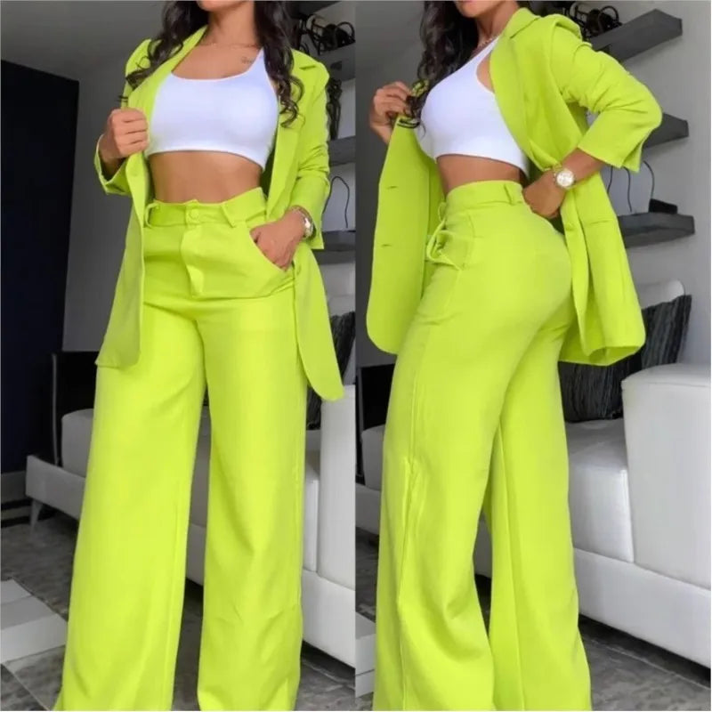 Marcelle™ Women's Blazer and Wide-Leg Pants Set with High-Waisted Design