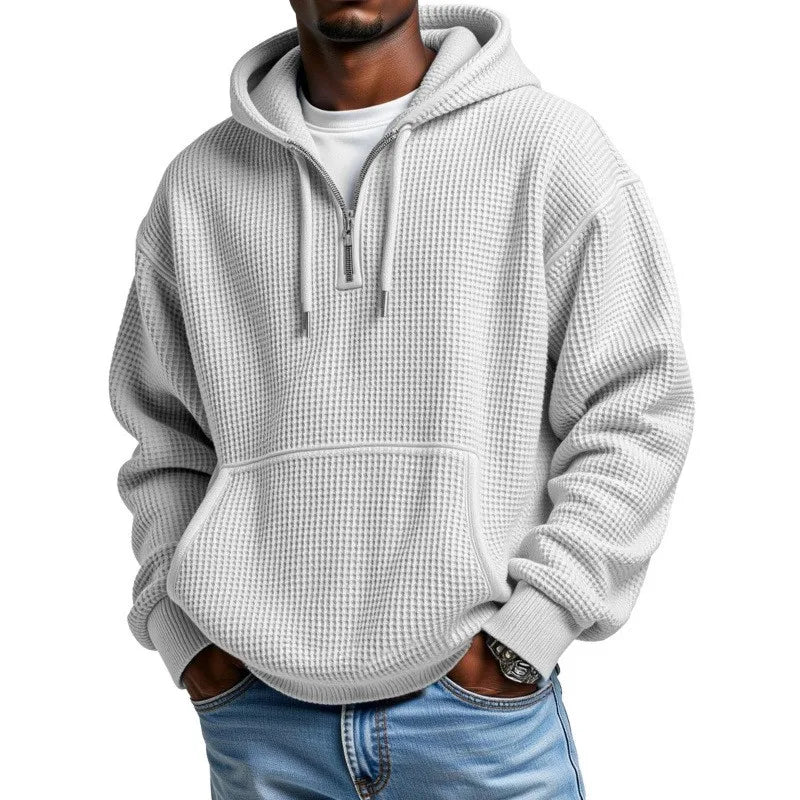 Hoodie Joel™ with Subtle Waffle Texture, Half-Zip and Kangaroo Pocket