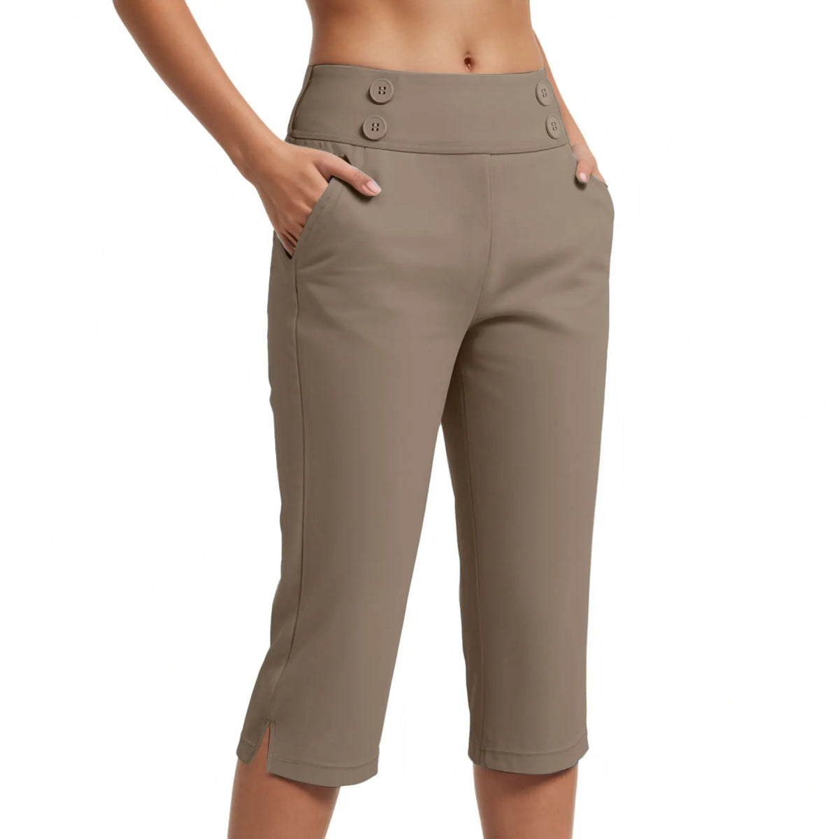 Capri Pants Olivia™ with High Waist, Button Detail and Side Pockets