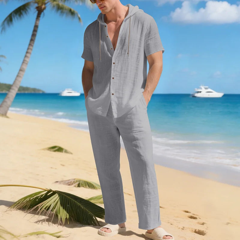 Set Sorrento™ in Cotton-Linen with Hooded Shirt and Drawstring Pants